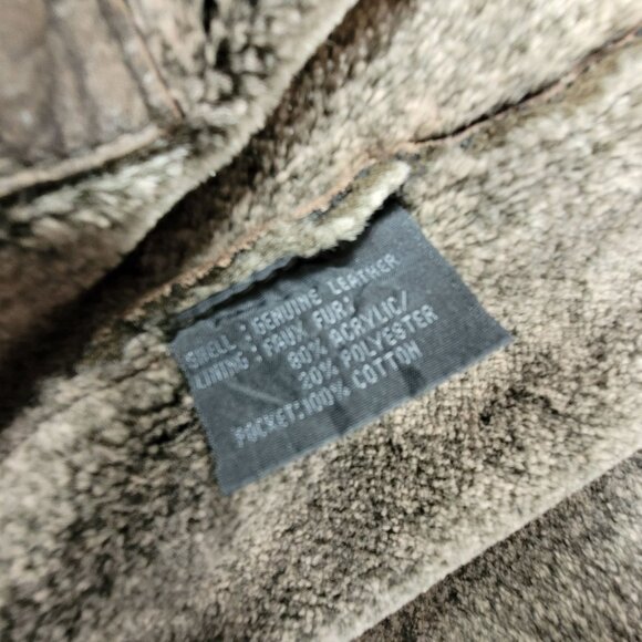 Men's Guess Leather Frontier Sherpa Fleece Lined Jacket Coat Sz Large Brown READ - Picture 15 of 16